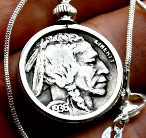 Necklace 1936 authentic Buffalo Indian Nickel coin nice gift for biker surfer - Picture 1 of 3