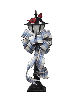 "Decoración de arco a cuadros azul y tostado de 10"" de ancho para linterna-corona-puerta-cesta-regalo" Foto 1 de 2