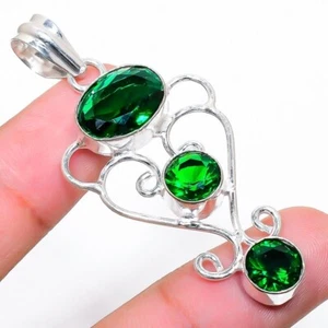 Chrome Diopside Gemstone Handmade 925 Sterling Silver Jewelry Pendant Size 2" - Picture 1 of 1
