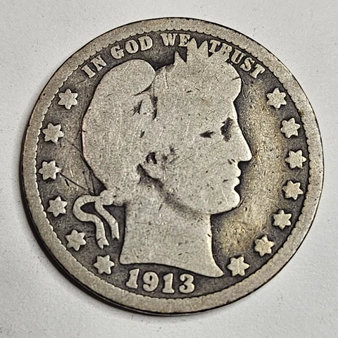 1913 P Barber/Liberty Quarter, Key Date, Uncertified,  Nice Filler Cover