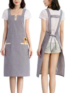 Cotton Kitchen Cooking Apron for Women with Pocket Bib Smock for Restaurant Chef - Picture 1 of 6