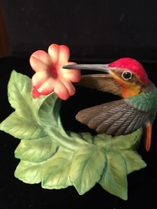 BISQUE BRONSON COLLECTIBLES RUBY TOPAZ HUMMINGBIRD & TRUMPET CREEPER 1996 - Picture 1 of 12