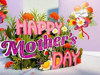 ORIGAMI POP CARDS Happy Mother's Day Purple Spring Flower Garden 3D Pop Up Card - Image 1 of 4