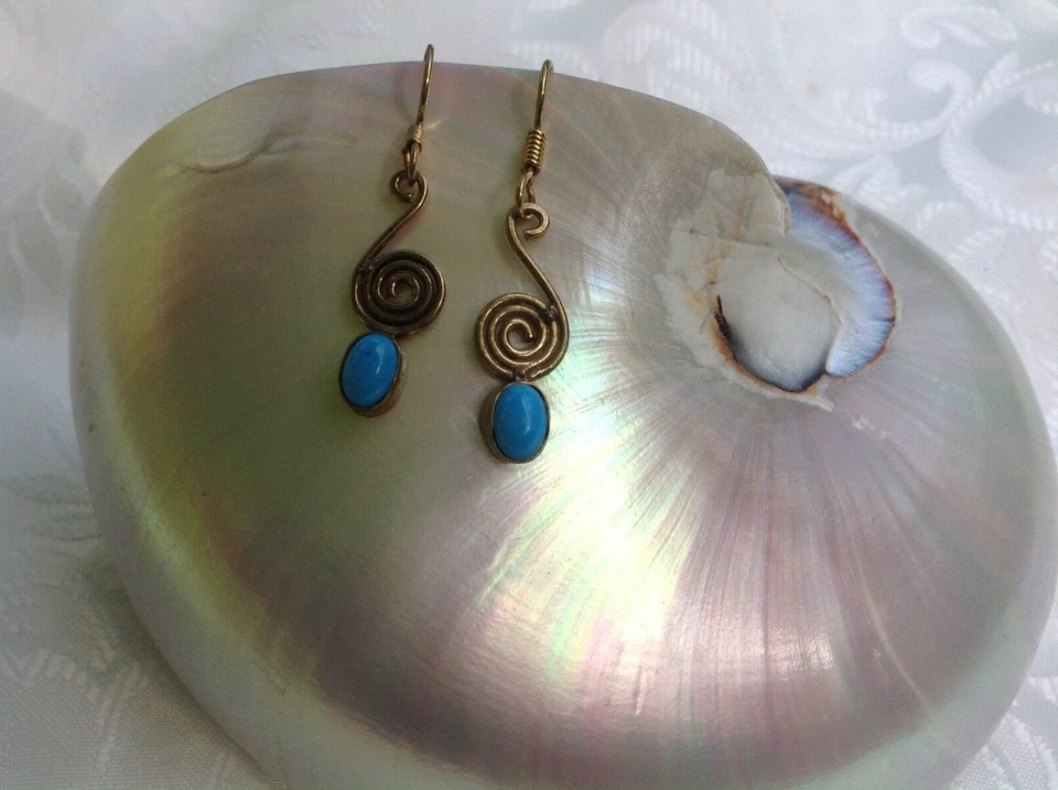 Messing Ohrringe Ohrhänger mit Türkis  Boho Ethno Design Geschenk Frauen - Bild 1 von 1