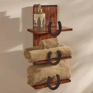 Horseshoe Triple Wall Shelf Wood Metal - Imagen 1 de 4
