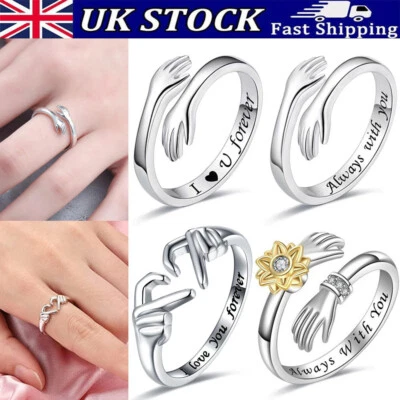 Hug Ring Adjustable 925 Silver Open Ring To My Daughter Granddaughter Women Girl - Image 1 of 4