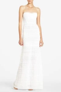 NEW BCBGMAXAZRIA OFF WHITE ERICA TIERED STRAPLESS GOWN CVR6L876/L124A SIZE XXS - Picture 1 of 2