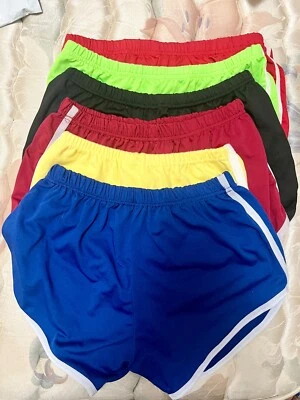 6 SMALL SHORTS STRETCH RUNNING BEACH YOGA GYM WOMEN YELLOW RED GREEN MEDIUM - Image 1 of 3