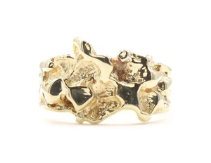 Estate 14KT Yellow Gold High Shine 10.8mm Wide Signet Nugget Ring Size 5 - 4.85g - Picture 1 of 15