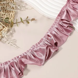 Bordo in pizzo chiffon plissettato 3D 11 iarde 2" bordo in tessuto da cucire, rosa polveroso - Foto 1 di 7