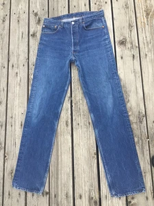 Vtg 90s USA MADE LEVI‘S 501 button fly Blue denim jeans 35X38 measure W33 X L35 - Picture 1 of 13