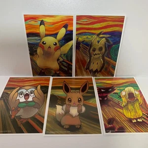 Used Pokemon Munch Exhibition "The Scream" Postcard Set 5 pieces Pikachu Eevee - Picture 1 of 9