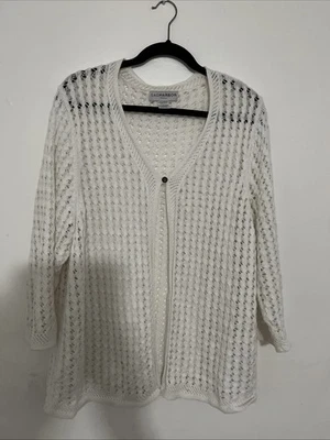 Cárdigan suéter para mujer Sag Harbor blanco tejido abierto talla 1X manga 3/4 Foto 1 de 3