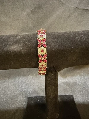 Gorgeous, Vintage Sterling Silver Gold Plated (Vermeil) Swarovski  Link Bracelet - Image 1 of 4