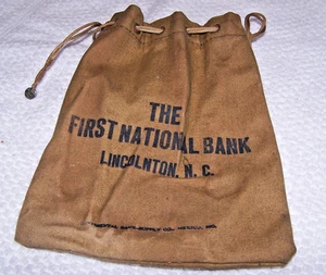 Rare Vintage Lincolnton NC First National Bank Canvas Drawstring Bank Bag - Picture 1 of 5