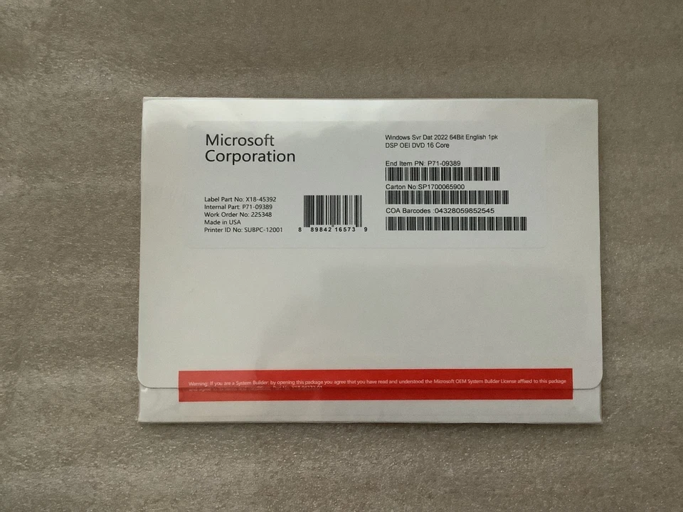 Microsoft Windows Server 2022 Datacenter DVD 16Core OEM License - Image 1 of 1