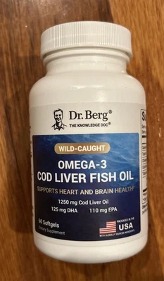 Dr. Berg ~ Óleo de peixe de fígado de bacalhau ômega-3 ~ 60ct ~ Expira em 31/08/2028 - Imagem 1 de 4