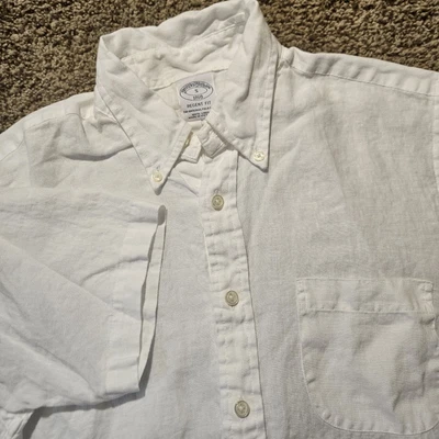 Brooks Brothers 100% Linen Shirt Men's Small White Regent S/S  Button Down Front - Image 1 of 4
