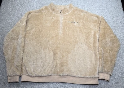 Youngla Jacket Mens XL Beige Tan Teddy Fur Fleece Pullover 1/4 Quarter Zip - Image 1 of 4