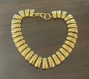 Unsigned 80s Egyptian Style Statement Collar Necklace Matte Gold Finish - Picture 1 of 9