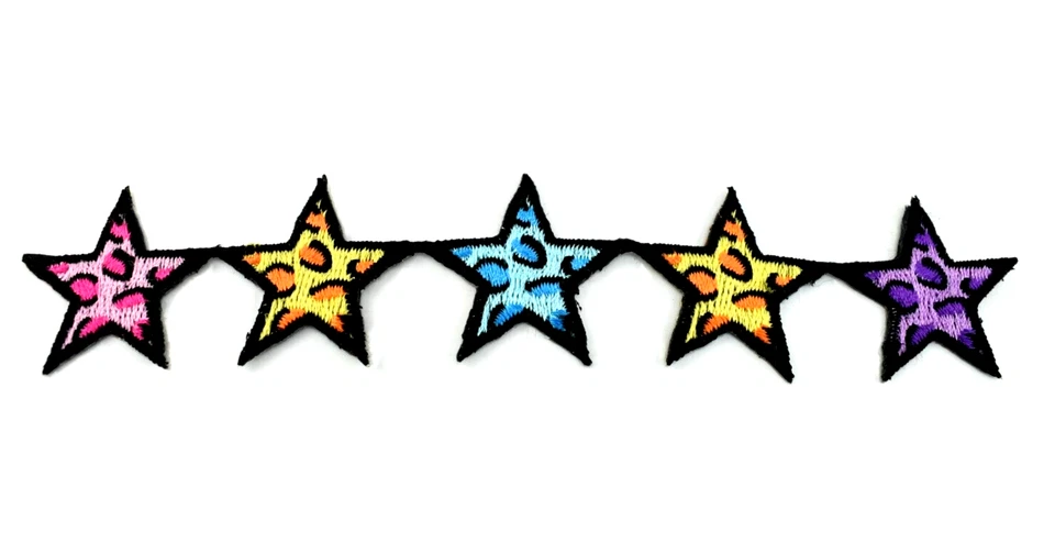 Leopard Print Stars Patch Row of 5 Peace Embroidered Cut & Stick Patches - Image 1 of 1
