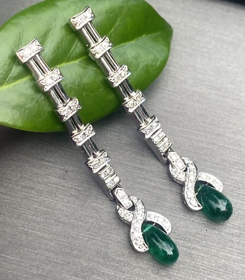 Pendientes vintage de diamantes esmeralda joyería fina heredada lágrima usados Foto 1 de 4