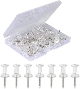 100 Pcs Push Pins, Silver Thumb Tacks Clear Push Pins Map Pins Drawing Pins - Picture 1 of 5