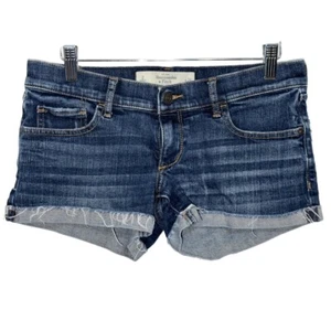 NUEVO Pantalones Cortos de Jean Abercrombie & Fitch Azul Denim Envejecido Tiro Bajo Talla 2 26 W - Imagen 1 de 8