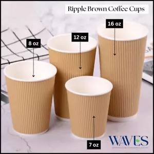 Disposable Kraft Coffee Cups Paper Cups For Hot Drinks Triple Layer Cups Brown - Picture 1 of 39
