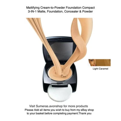 Avon True Colour/Flawless Matte Cream-2-Powder 3-in-1~ Light Caramel ~ Free P&P - Image 1 of 4