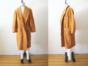 Vtg 60s Mustard Yellow Wool Robe Jacket S M 1960s Smartex Shawl Collar Coat - Picture 1 of 6