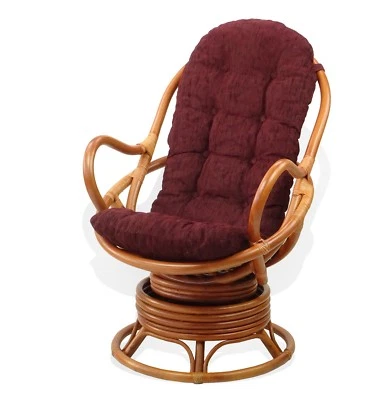 SUNBEAR FURNITURE Swivel Rocking Java Chair ECO Handmade Wiker Rattan w/ Dark Brown Cushion,Cognac