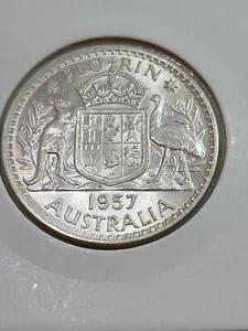 Australian 1957 FLORIN CH UNC - Picture 1 of 3