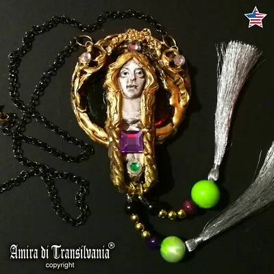 Antique Goddess Jewelry Necklace Pendant Woman Jewellery Tassel Charm Talisman - Image 1 of 4