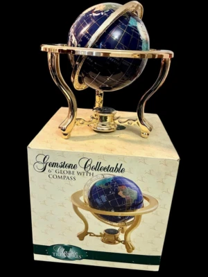 Globo terráqueo clásico de mármol azul granito 6" con brújula base de latón AlGLB3 Foto 1 de 4