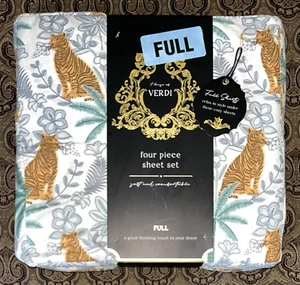 4 pc Verdi Tiger Jungle Pattern Full Sheet Set Sheets Palm Trees - Picture 1 of 3