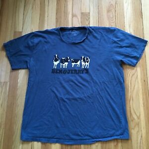 Ben & Jerrys Eis Kuh T-Shirt blau Vermont 2XL Bio Baumwolle USA