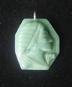 Hand-Crafted Natural BURMA GREEN "A" JADE Egyptian Woman Pendant/ Cameo Carving - Picture 1 of 3