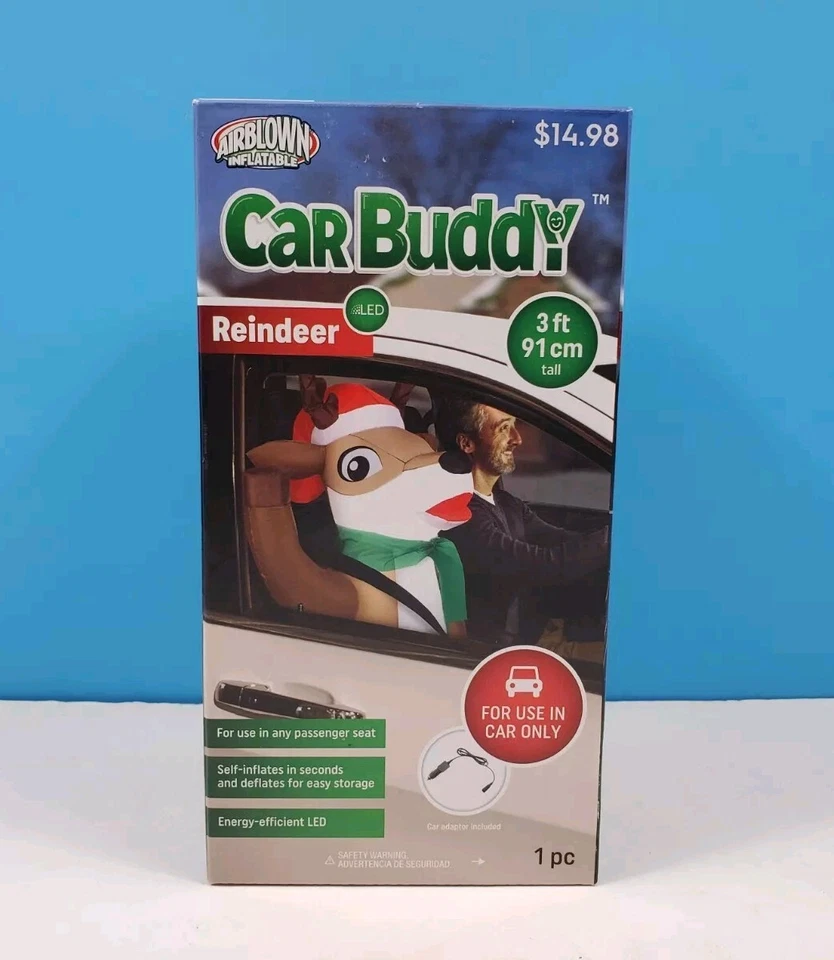 Reindeer Car Buddy Airblown Inflatable 3 Ft LED Light Christmas By Gemmy