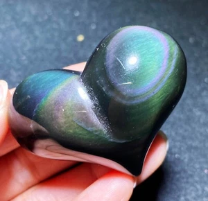 42 g Raro Arco Iris Natural Flash Obsidiana Esfera Corazón Reiki Piedra Curación C581 - Imagen 1 de 12