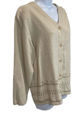 Blazer Studio Works Para Mujer Beige Bordado Manga Larga Lino Ligero Mediano M Foto 1 de 4