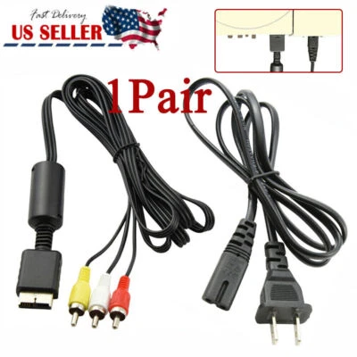 Audio AV RCA+AC Cable Power Supply Adapter Cord For Sony Playstation 1/2 PS2 FAT - Image 1 of 4