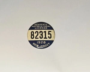 1928 New Jersey Resident Hunting & Fishing License Pinback - Picture 1 of 2