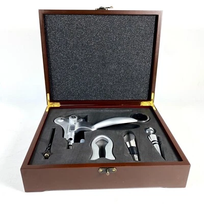 Connoisseur Deluxe Lever Pull Corkscrew Set in Cherry Wood Box ~ Complete ~ NOB - Image 1 of 4
