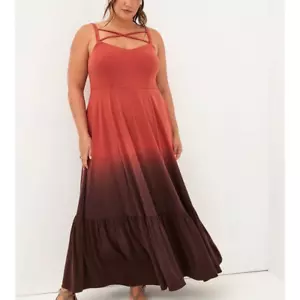 New Torrid 2 (2X 18/20) Red Rust Tie Dye Dip Dye Maxi Tiered Strappy Sun Dress - Picture 1 of 3