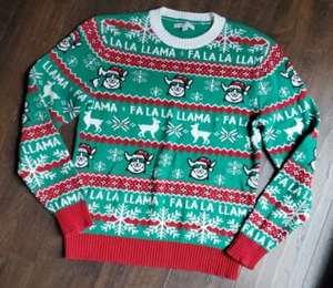 Lama Weihnachten hässlicher Pullover Party Rundhals Urlaub Strick rot grün Größe Medium - Bild 1 von 7