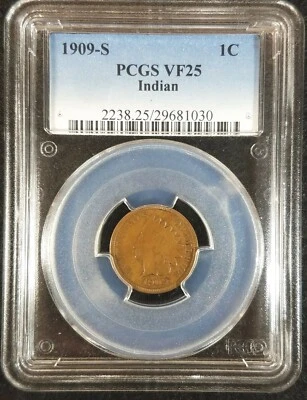 1909-S Indian Head Cent PCGS VF25 2238.25/29681030 Exquisite Coin Rare Key - Image 1 of 4