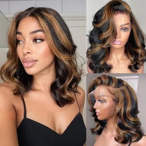 13x6 Highlight Body Wave Lace Front Wigs Human Hair 200% Density FB/30 Ombre ... - Picture 1 of 6