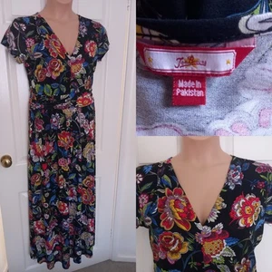 Joe Browns Maxi Dress UK 14 Jersey Black Floral Short Sleeve Tall Ruched Waist - Picture 1 of 11