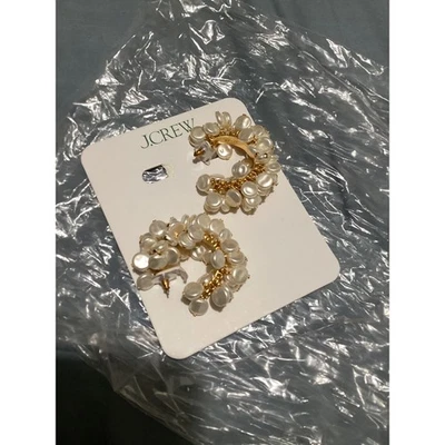 J. Crew Hoop Pearl Cluster Earrings Gold Tone Hypoallergenic Post - Image 1 of 4